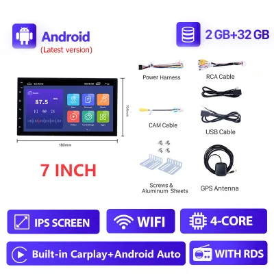 Seicane 2Din 7 inch IPS Touchscreen AUTO Player Android 12.0 Universal Car Radio Head Unit for NISSAN TOYOTA KIA VW Hyundai Suzuki Honda Car Multi-media GPS Support Bluetooth SWC Split Screen PlayStore Waze