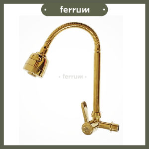 [ FERRUM ] Kran Angsa Fleksibel Gold Keran Cuci Piring Keran Sink Kran Dapur Dinding Engkol Anti Karat 27381 Gold