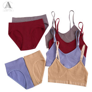 CAPIN 2pcs/set Women Bra Panties Set Seamless Cotton Underwear Set Soft