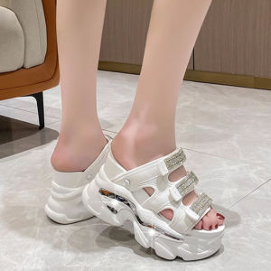 Dép Nữ Đế Xuồng Quai Ngang Phối Đá Cao 10.5CM X590-0482