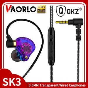 Original QKZ SK3หูฟังแบบมีสายไดรเวอร์คู่สเตอริโอไฮไฟเบสเพลงหูฟังเล่นเกมส์พร้อมไมโครโฟนแฮนด์ฟรีโปร่งใส5สีหุฟังสปอร์ตสําหรับการวิ่ง
