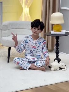 Cotton Silk Sleepwear Long Sleeve Thin Home Clothes Set for Boys And Girls Childrens Summer Comfortable Breathable Pajamas