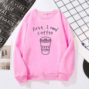 Sweater Crewneck Wanita First I Need Coffee Oversize M L XL XXL