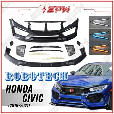 Honda Civic FC (2016-2021) ROBOTECH RS Bodykit Front Bumper Robot Daylight DRL Running Light LED Front Lip PP PU Material 2016 2017 2018 2019 2020 2021