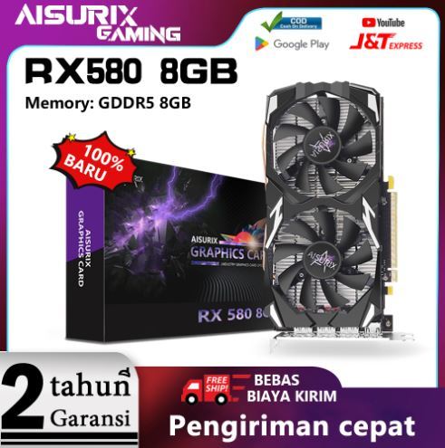 AISURIX baru VGA Card RX 580 8GB ddr5 256Bit 2048SP HDMI New PC