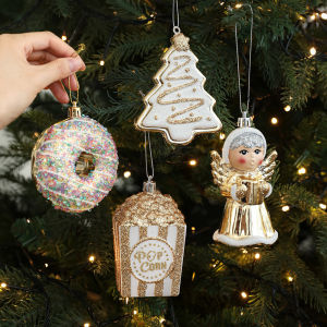 1PC Golden Sticky Powder Light Pendant Color Powder Cartoon Pendant Christmas Tree Window Decoration Crismas Tree