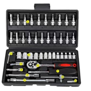 46pcs 1/4 Inch Socket Set Car Repair Tool Ratchet Torque Wrench Combo Tools Kit Auto Repairing