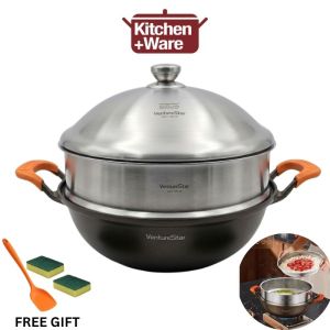 VentureStar Titanium Non-Stick Wok & Steamer Set (36cm) – Multi-Layer Composite Body Induction Ready