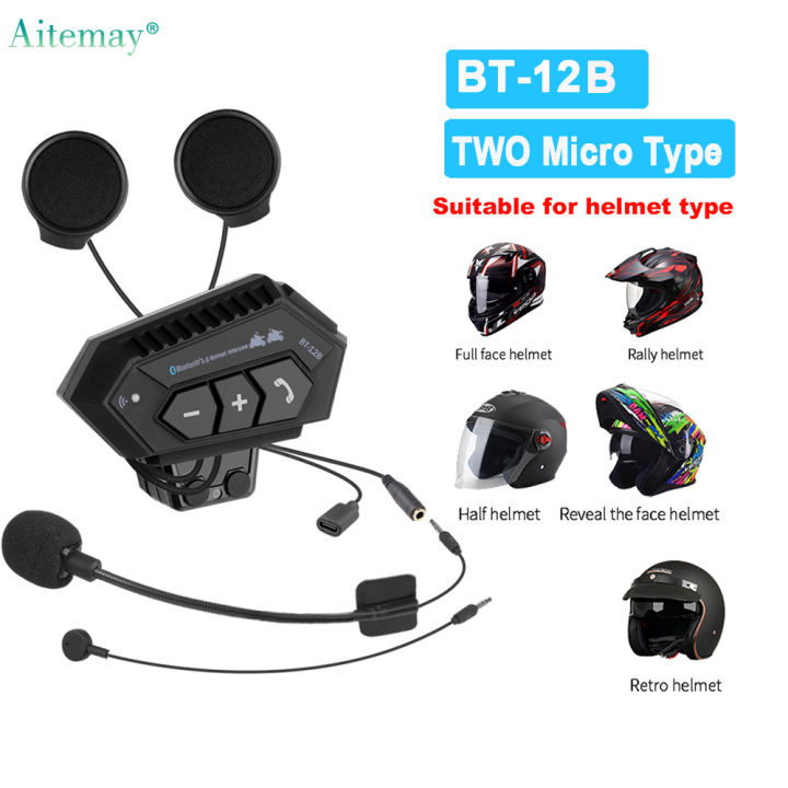 Aitemay Bluetooth Helmet Headset BT-12B for Motorcycle Intercom