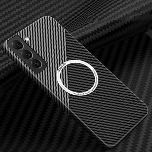 Carbon Fiber Texture Splice For Magnetic Wireless Charging Case For Samsung Galaxy S22 S21 Plus Ultra Thin Hard PC Cover