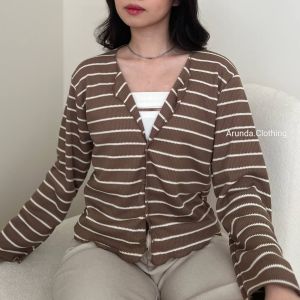Arunda Clothing Evelyn Cardi - Atasan Wanita Lengan Panjang - Outer Knit Stripes - Casual Cardigan