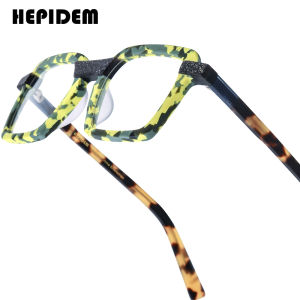 HEPIDEM Acetate Glasses Frame Men 2025 New Retro Square Rhomboid Eyeglasses Women Brand Design Nerd Vintage Spectacles Optical Eyewear 9381