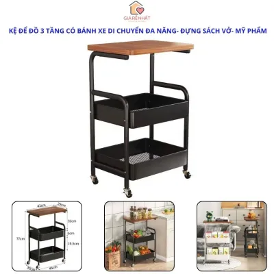 Kệ Để Đồ 3 Tầng Có Bánh Xe Di Chuyển Đa Năng Đựng Đồ Nhà Bếp Sapa Mỹ Phẩm Sách Vở