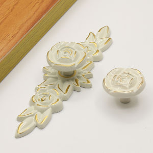 Ivory White Rose Cabinet Door Handle European-style Handle Knob for French Drawers Cabinets Wardrobes Single-hole Handle 象牙白玫瑰花柜门拉手 欧式拉手 旋钮法式抽屉橱柜衣柜单孔把手 FUNIANQI