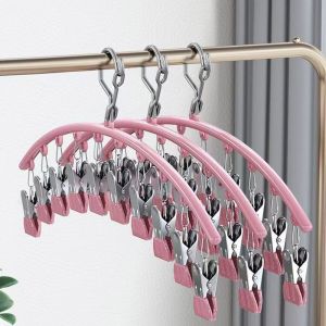 Stainless Steel Clothes Hanger Socks Drying Rack Rotating Hook Windproof Hanger Penyangkut Baju
