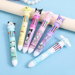 Sanrio Press Ten Color Ballpoint Pen Cartoon Kawaii Kuromi Multi Color Students Gel Pen Melody Sanrio Stationery Write Cute Pens
