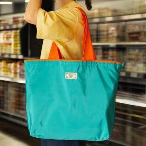 Reusable Foldable Shopping Bag with Drawstring Features Extra Large