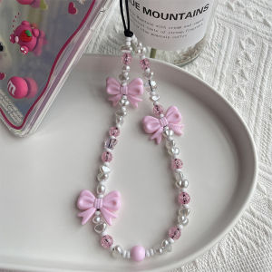 Minwen Simple Cute Kawaii Bowknot Beaded Phone Chain Fashion Delicate Keychain For Women Girls Sweet Bag Decoration Accessories Gifts