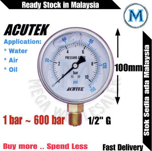 ACUTEK 4" Pressure Gauge 1.0~600 Bar Filled Glycerin Oil Pressure Gauge 100mm(4’) Thread G 1/2’’ Bottom  water gauge  Garden water meter  water pressure gauge