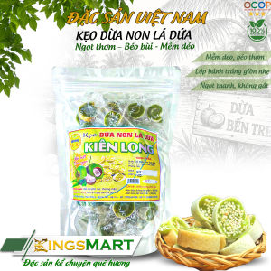 [Ngon khó quên] Kẹo Dừa Non Lá Dứa Cuộn Bánh Tráng -  Dẻo Thơm Ít ngọt - Thương hiệu Kiên Long - Túi 500g - Kingsmart
