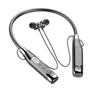 Waterptoof Neckband Headphones LED Digital Display  Sports Headsets  Wireless Neckband Headphone  Magnetic  Sport Neckband Neck-hanging C10 with Mic Magnetic TF Card Comfortable