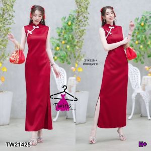 TT21425 แม็กซี่เดรสกี่เพ้าแขนกุดผ่าข้าง