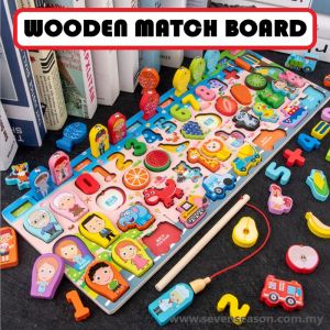 Kids Early Learning Montessori Wooden Match Board Numbers Math Shapes ABC Transport Fishing & Counting