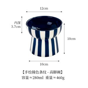 CeramicBowl Stripes High Footed Cat Bowl Food Water Bowl2026