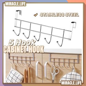 Heavy Duty 5 Hooks Stainless Steel Cabinet Rack Over The Door Hook Organizer Wall Hook Door Hanger Towel Hanger Hook