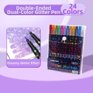 CANICECA 24/48/72/96 Colors Double-Ended Glitter Pens Quickly Dry Colorful Acrylic Marker Pen Glue-Like Ink Watercolor Pen DIY