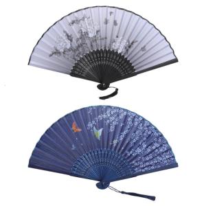 Handheld Chinese Folding Fan Folding Hand Fan Foldable Silk Bamboos Fan for Wedding Church Dancing Party Decorations