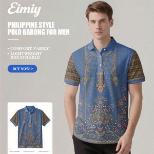 2025 Asean Attire for Men Dry Fit Polo Shirts for Men Barong Tagalog for Men Modern Traditional Patterns Printed Polo Barong for Men