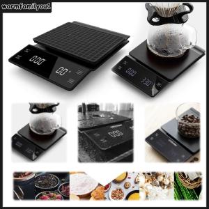【warmfamilyou1】 เครื่องชั่งกาแฟดิจิตอลพร้อมนาฬิกาจับเวลา ความจุ 3 กิโลกรัม ความแม่นยำ 0.1 กรัม สำหรับชงกาแฟและทำอาหารในสีดำเรียบหรู
