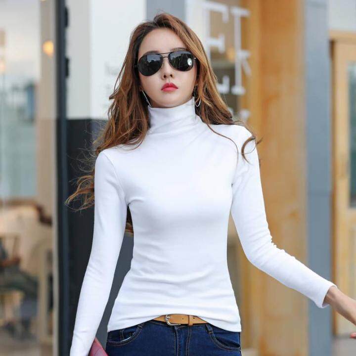 High Collar Bottoming Tshirt Women's Long Sleeve Slim Slimming Tops ...