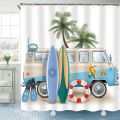 Riyidecor Beach Surf RV Fabric Shower Curtain Set for Bathroom Decor 72Wx72H Inch Coastal Theme Bath Accessories for Men Boys Tropical Palm Trees Pattern Camping Car Bathtub 12 Pack Plastic Hooks. 