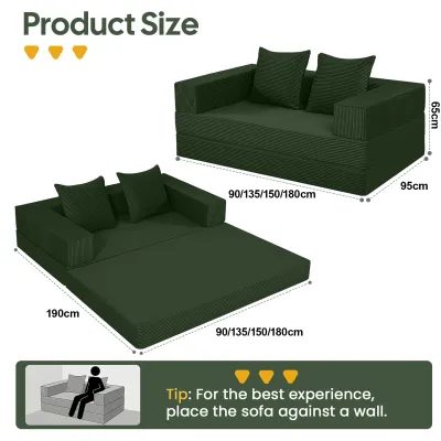 【10 Years Warranty】DreaME Furniture Folding sofa bed integrated dual-purpose full sponge roll pack compressed fabric sofa with handrail 0.9/1.35/1.5/1.8M for living room one/two/three-person sofa set