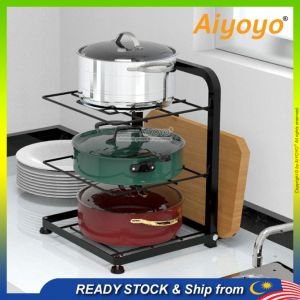 Adjustable Pot Rack Pan Organizer Rak Bawah Sinki Dapur Lid Cover Rack Pan Rack Drying Rack Kitchen Bowl Dish Pans Pots Drying Storage Shelf Racks