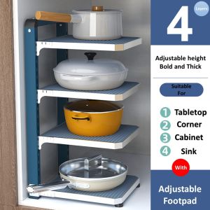 [SG Stocks] Holders Adjustable Kitchen Desktop Under Sink Pot Cover Pot Holder Bowl Holder Shelving Multifunctional Folding Storage Holders