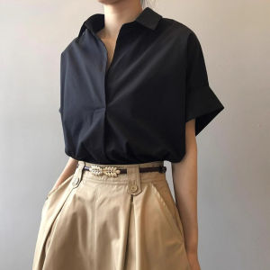 🔥Fran🔥 blouses women new style 2025 Hong Kong Style Short Sleeved Shirt Women Retro Versatile Shirt Loose Bat Sleeved Shirt