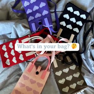 Knitted Handbag Sweet Heart Knitted Wristband Bag Mini Cell Phone Bag Womens Small Shoulder/Crossbody Bag for Cell Phones