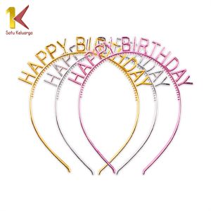 Satu Keluarga Bando Happy Birthday Silver Anak Bahan Plastik C787 Bendo Wanita Birthday Party Gold Korean Style Heandband HBD Pesta Ulang Tahun Import