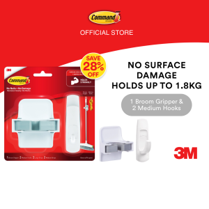 [Online 2025 Exclusive] 3M™ Command™ Broom Gripper + 2 Medium Hooks Value Pack 17007-EN VP No Surface Damage 1 Broom Gripper + 2 Medium Hooks For organize broom & mop