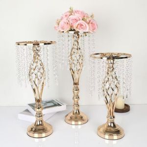 ALLUCK Crystal Candle Holder Golden Flower Vase Retro Lead Road Candlestick Wedding Centerpiece