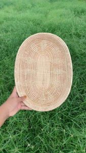 กระจาดหวายสานทรงรี ขนาดใหญ่ งานละเอียดเคลือบเงาอย