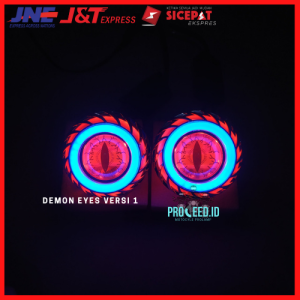 Lampu Motor Depan Variasi Projie 35 Inch AE DE Merah Motif Demon Eye Proji Gen 2 LED Froji Besar Universal