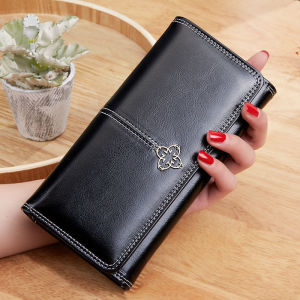 European and American retro fashion long wax leather wallet card bag coin purse wom