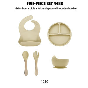 5-piece baby silicone cutlery set suction cup silicone bib bowl food grade training cutlery