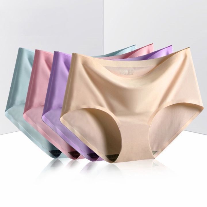 WILD FASHION 1pcs Ice Silk Seamless Underwear One-piece Breathable Mid Rise  Sexy Panties Panty