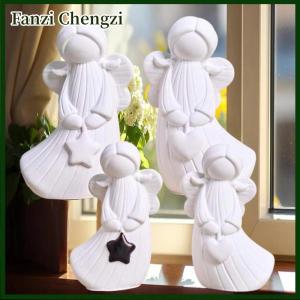 Fanzi 2Pcs DIY Handmade Angel Plaster Resin Moulds With Heart Star Designs 3D Angel Silicone Moulds Decorative Sculptures Craft