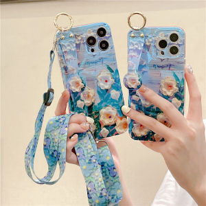 [GFAITH] white camellia flowers Case VIVO Y21 Y21T Y33S Y21A Casing Painting Flowers Soft Cover With Wrist Strap Holder and Lanyard